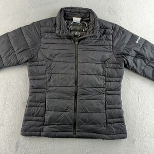 Columbia Omni-Heat Puffer Jacket Womens Large Black Full Zip Coat Down Insulated